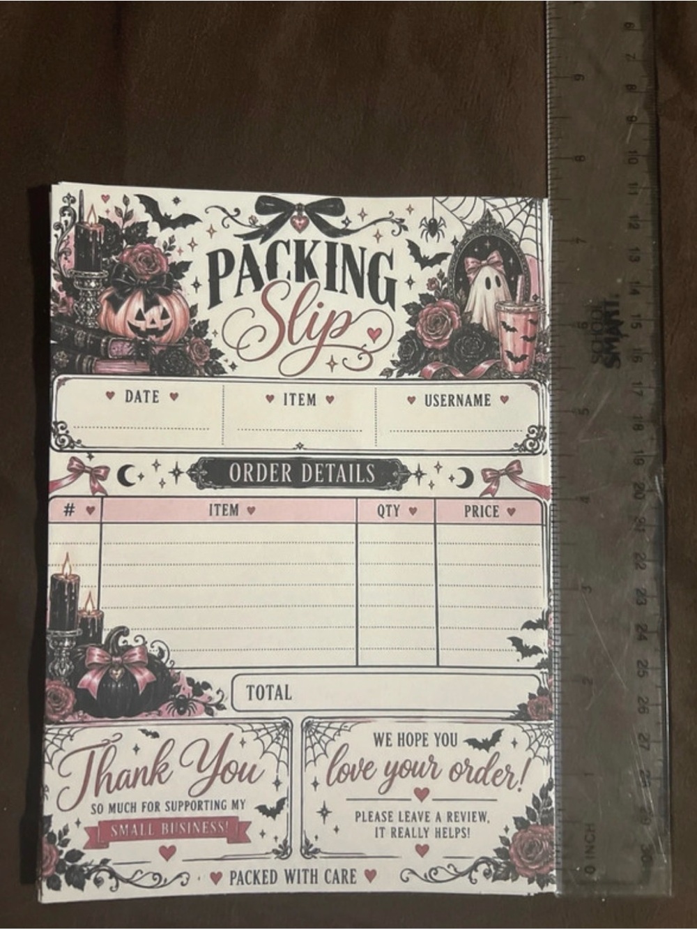 30 Halloween Packing Slips - Pink/Black